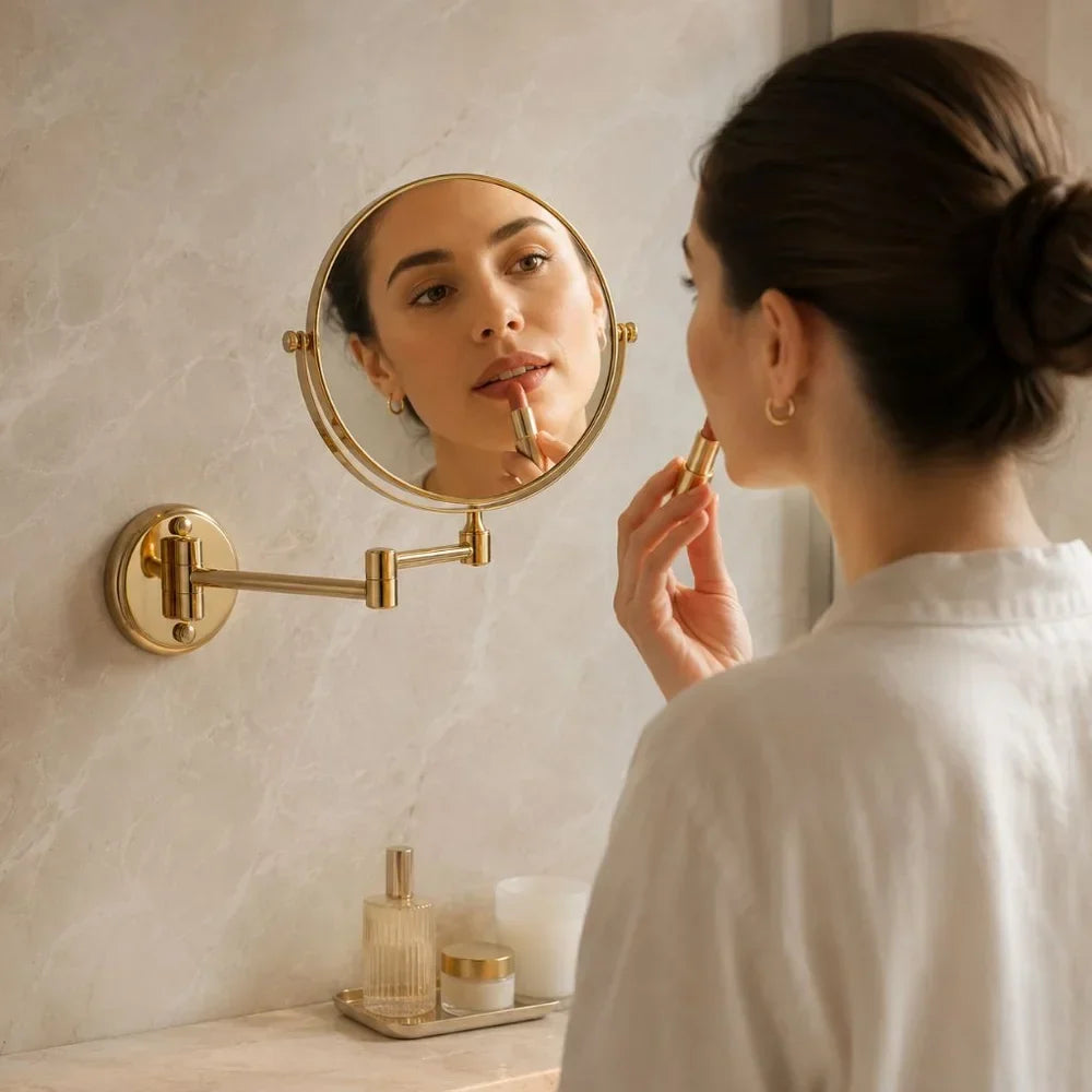 Wall-Mounted Makeup Mirror Double-Sided Magnifying Foldable Dual Arm