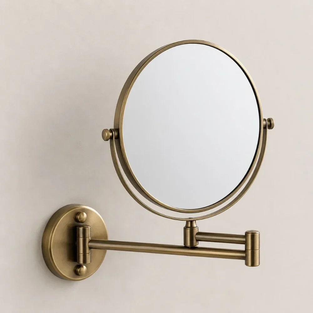 Wall-Mounted Makeup Mirror Double-Sided Magnifying Foldable Dual Arm