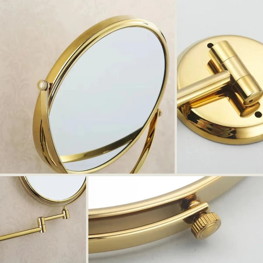 Wall-Mounted Makeup Mirror Double-Sided Magnifying Foldable Dual Arm