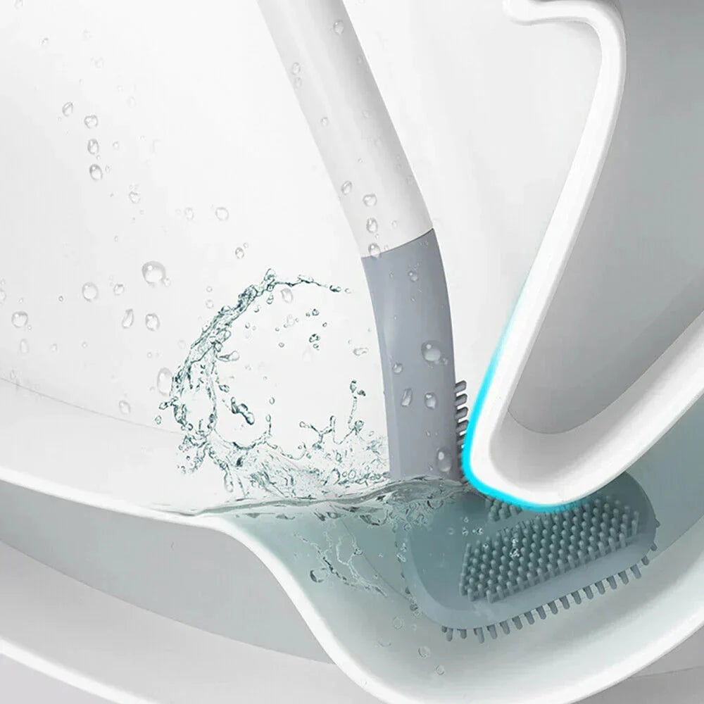 Wall-Mounted Toilet Brush Flexible Silicone Bristles Adhesive No-Drill Mount