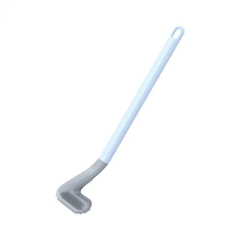 Wall-Mounted Toilet Brush Flexible Silicone Bristles Adhesive No-Drill Mount