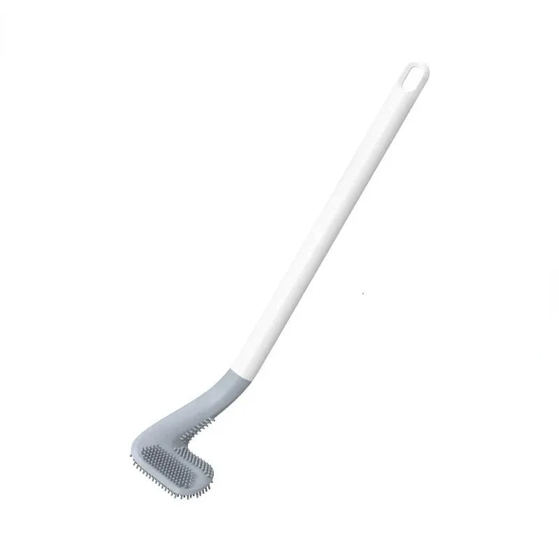 Wall-Mounted Toilet Brush Flexible Silicone Bristles Adhesive No-Drill Mount
