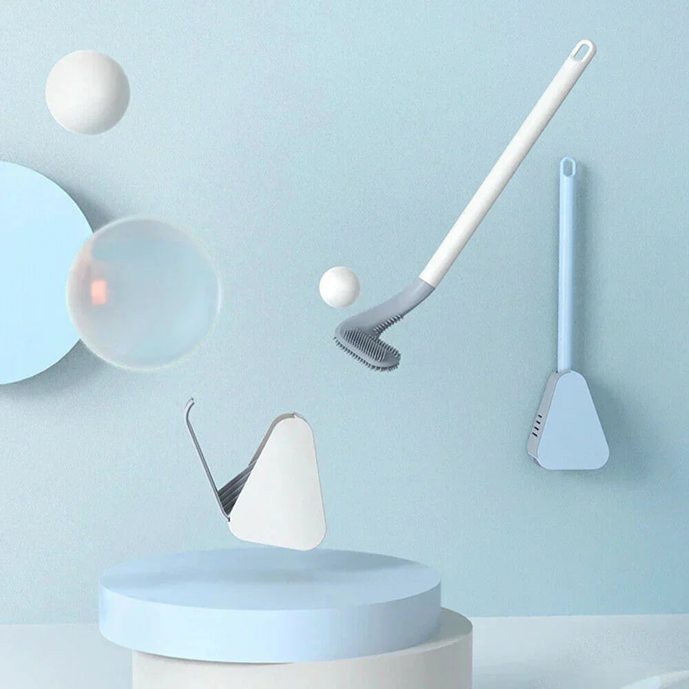 Wall-Mounted Toilet Brush Flexible Silicone Bristles Adhesive No-Drill Mount