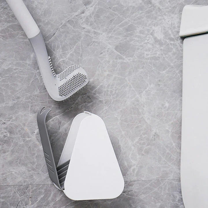 Wall-Mounted Toilet Brush Flexible Silicone Bristles Adhesive No-Drill Mount