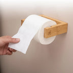 Wall-Mounted Toilet Paper Holder Bamboo Self-Adhesive Space-Saving