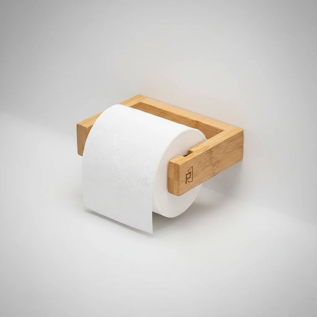 Wall-Mounted Toilet Paper Holder Bamboo Self-Adhesive Space-Saving