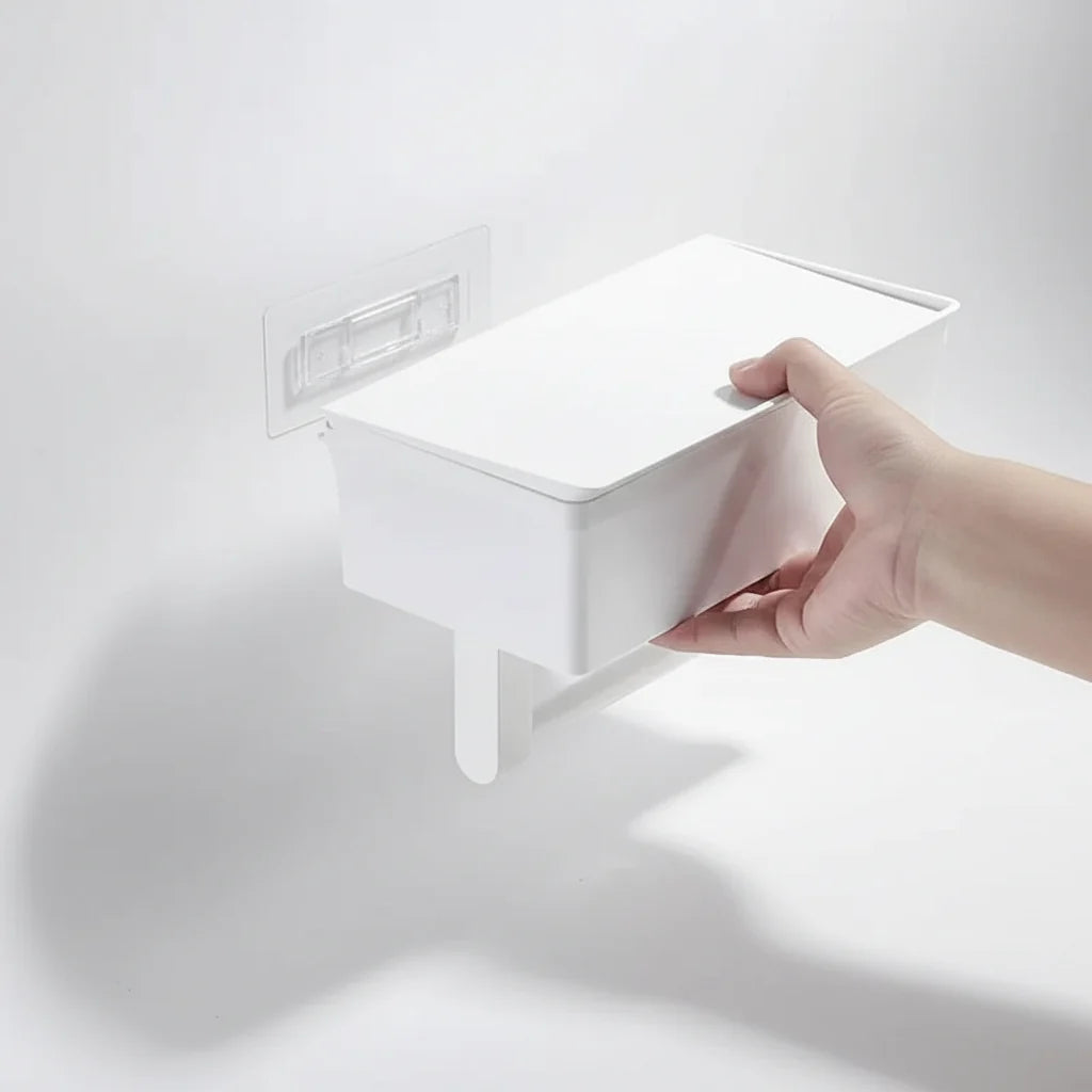 Wall-Mounted Toilet Paper Holder Integrated Drawer & Phone Rest