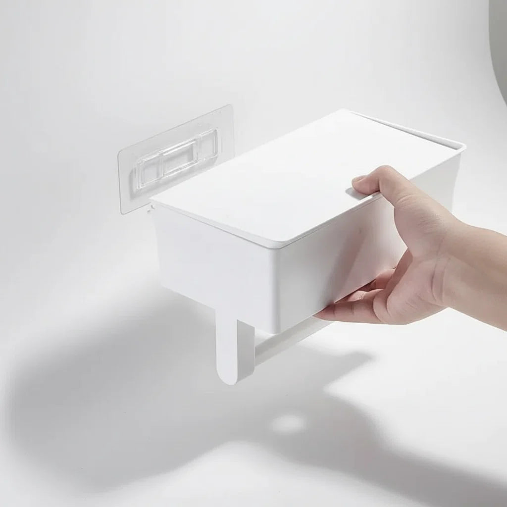 Wall-Mounted Toilet Paper Holder Integrated Drawer & Phone Rest