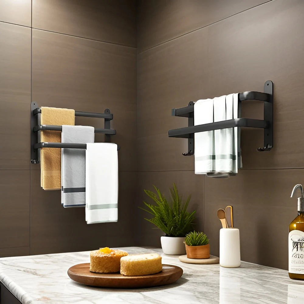 Wall-Mounted Towel Rack Black Anodized Aluminum Adjustable 40-60 cm