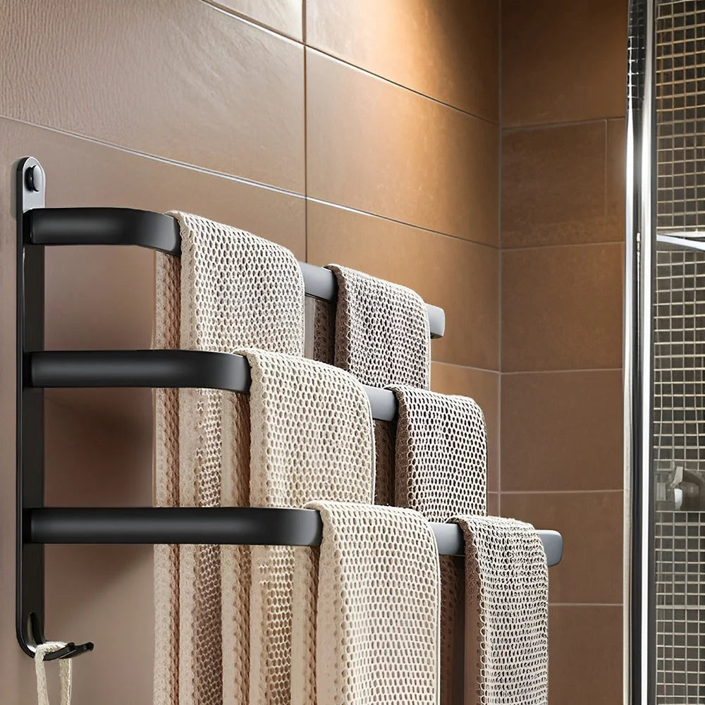 Wall-Mounted Towel Rack Black Anodized Aluminum Adjustable 40-60 cm