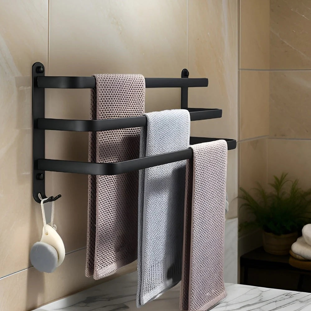 Wall-Mounted Towel Rack Black Anodized Aluminum Adjustable 40-60 cm