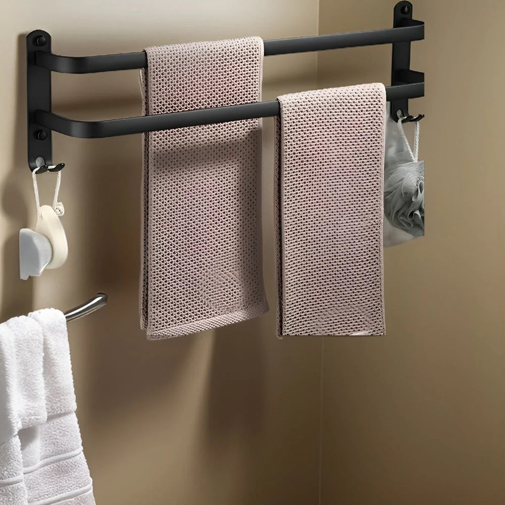 Wall-Mounted Towel Rack Black Anodized Aluminum Adjustable 40-60 cm