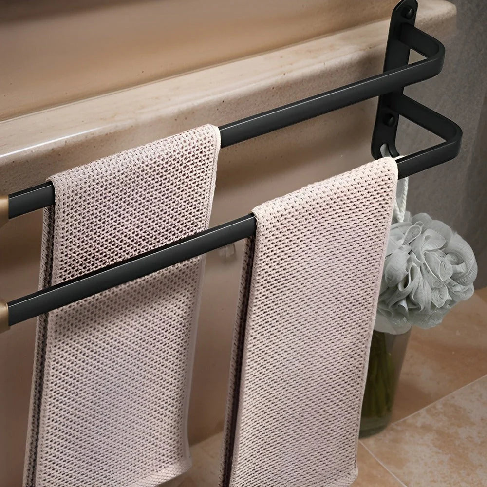 Wall-Mounted Towel Rack Black Anodized Aluminum Adjustable 40-60 cm