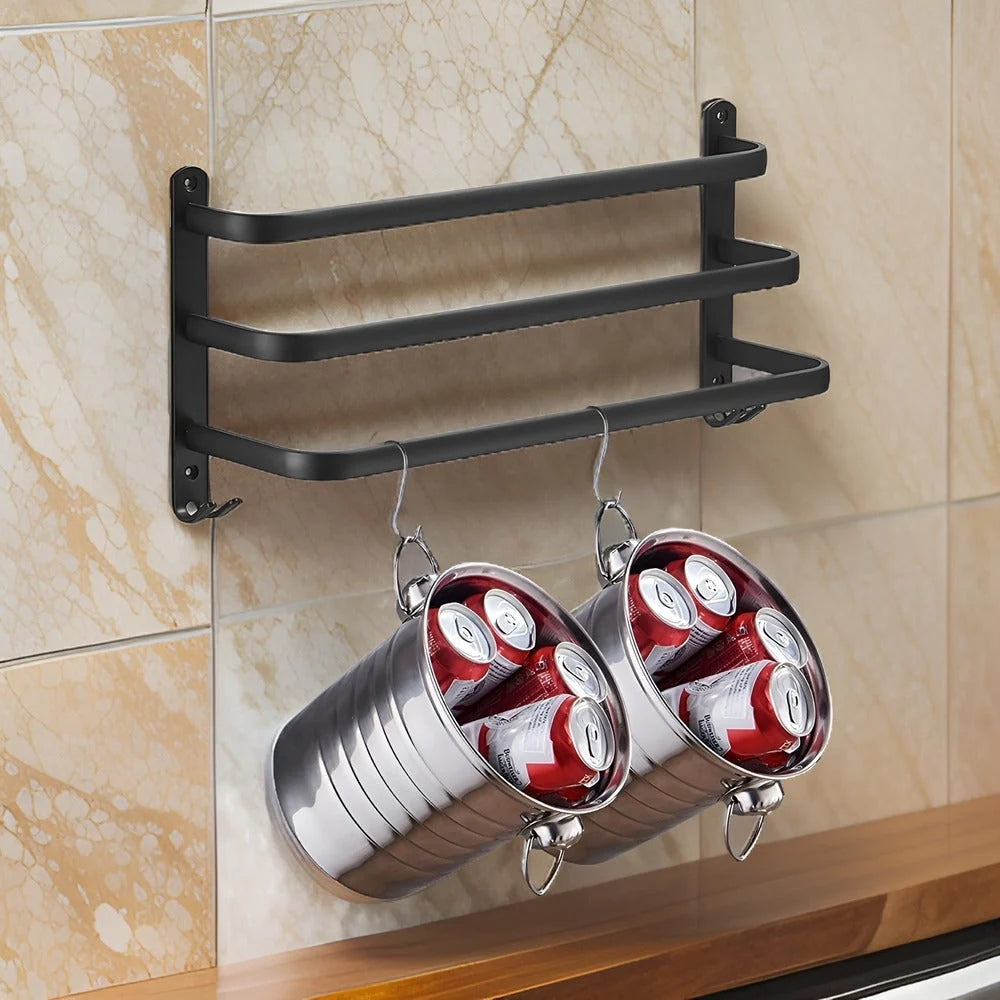 Wall-Mounted Towel Rack Black Anodized Aluminum Adjustable 40-60 cm