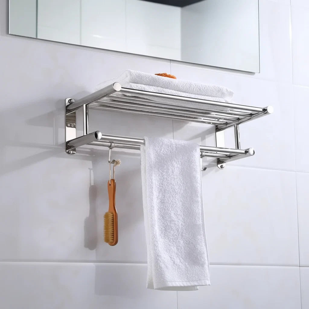 Wall-Mounted Towel Rack Stainless Steel Shelf & Rail