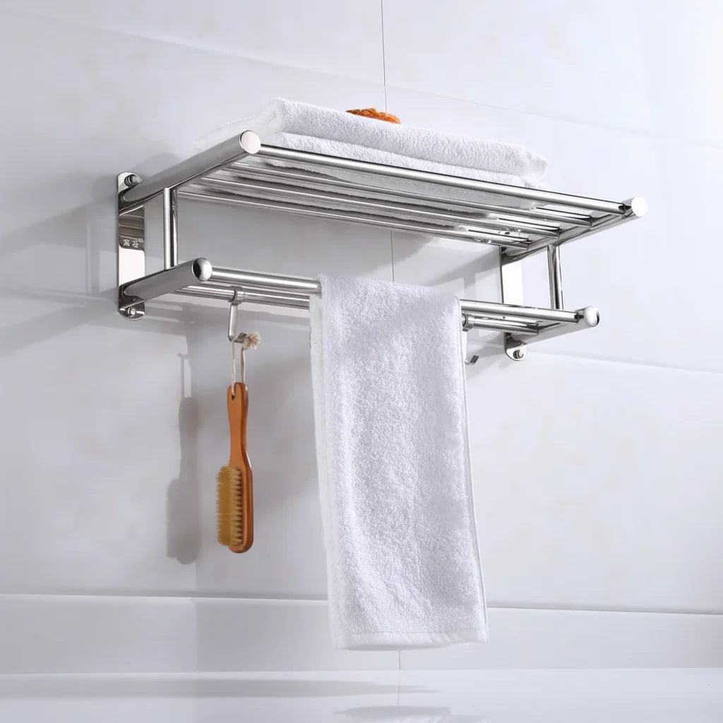 Wall-Mounted Towel Rack Stainless Steel Shelf & Rail