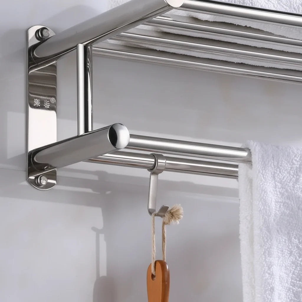 Wall-Mounted Towel Rack Stainless Steel Shelf & Rail