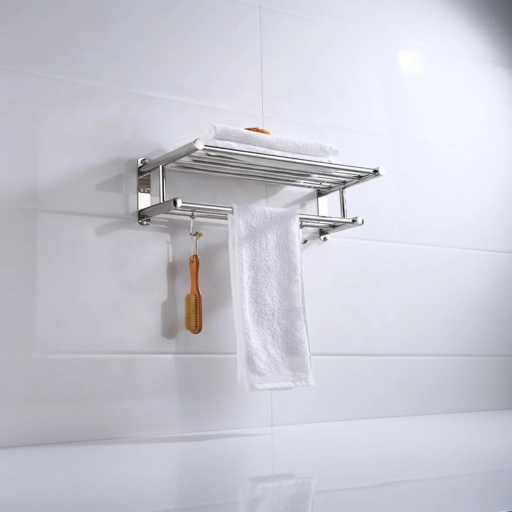 Wall-Mounted Towel Rack Stainless Steel Shelf & Rail