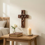 Wall Ornament Handcrafted Natural Wood Intertwined Heart Cross