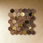 Wall Panel Solid Wood Hexagonal Mosaic Walnut Finish