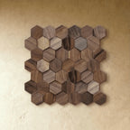 Wall Panel Solid Wood Hexagonal Mosaic Walnut Finish
