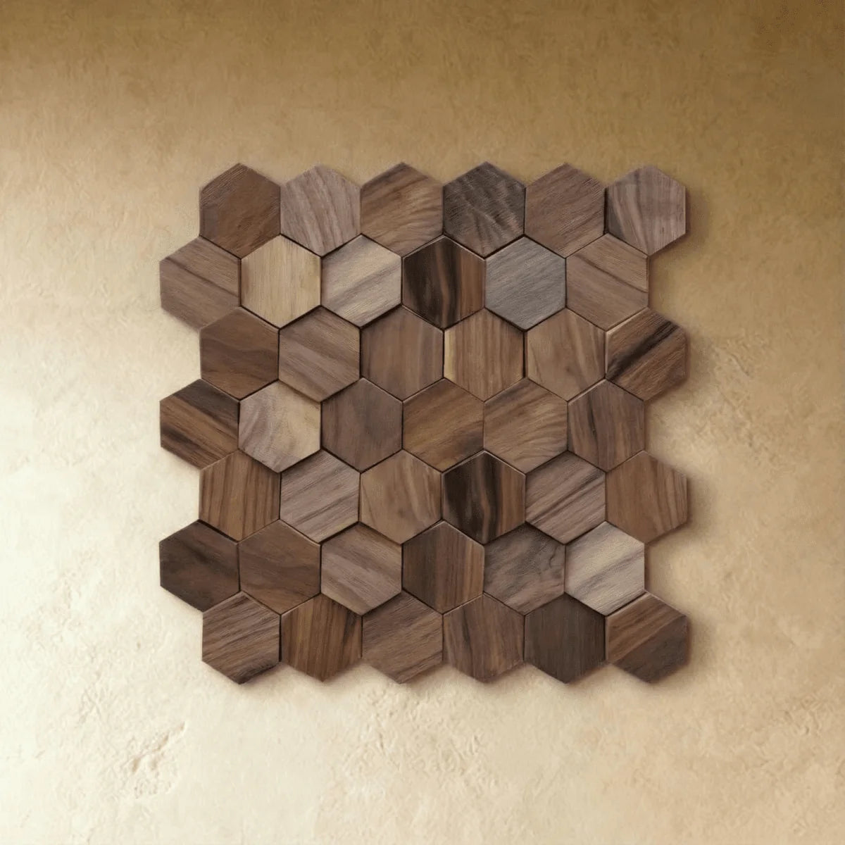 Wall Panel Solid Wood Hexagonal Mosaic Walnut Finish