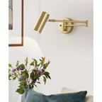 Wall Sconce Adjustable Arm Cylindrical Shade Brass & Black