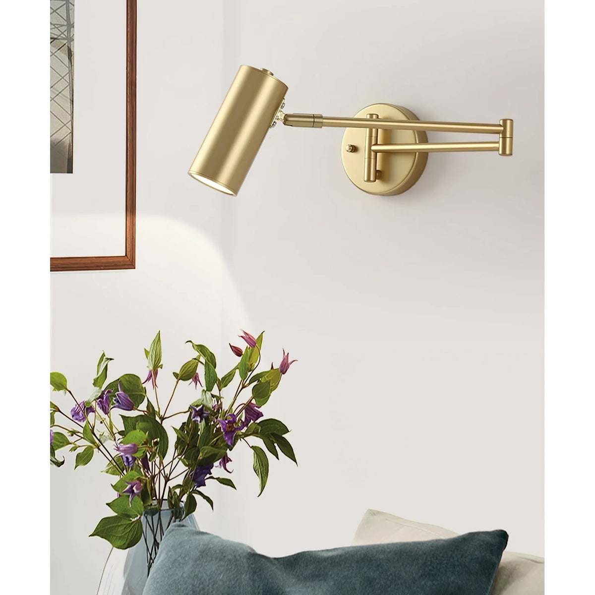 Wall Sconce Adjustable Arm Cylindrical Shade Brass & Black