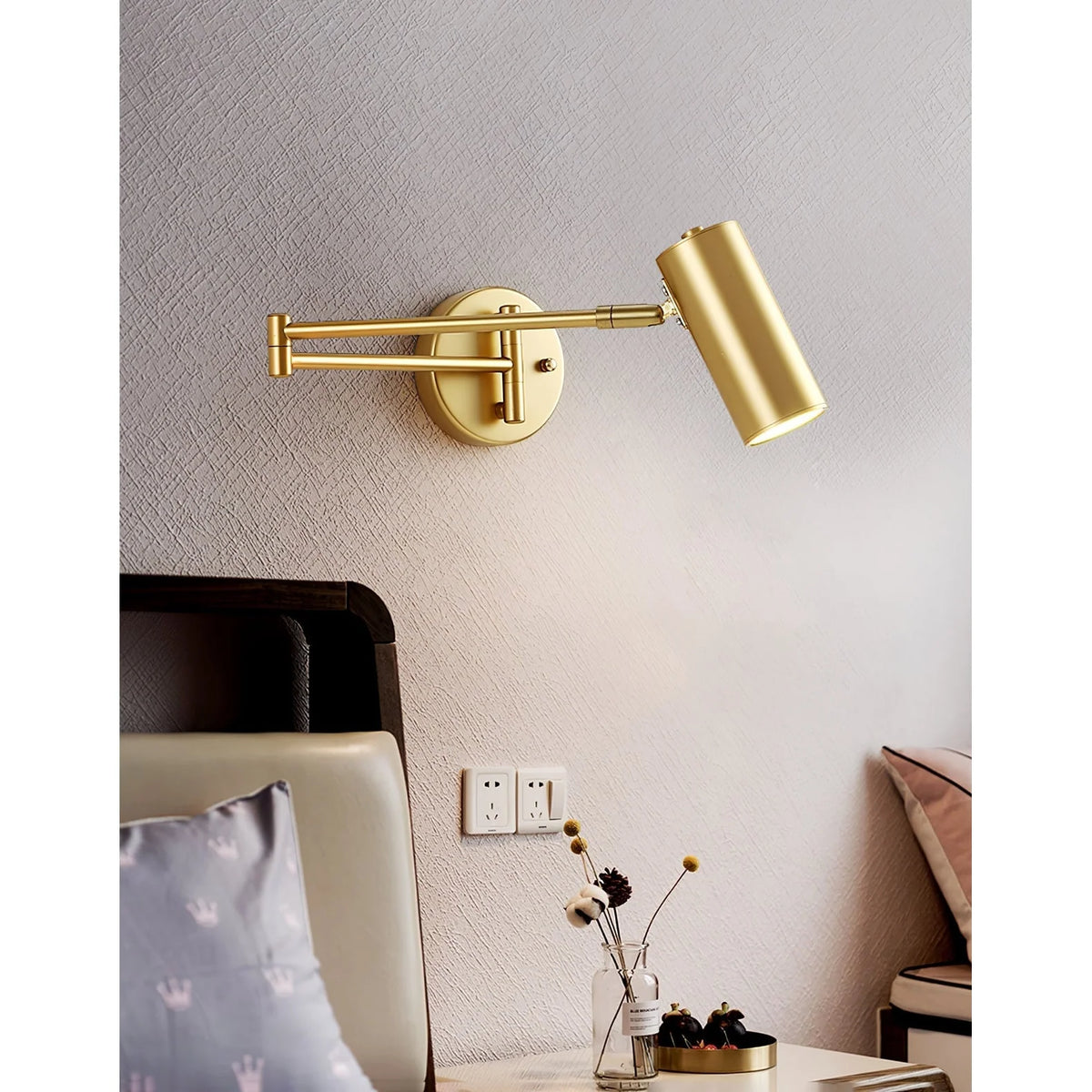 Wall Sconce Adjustable Arm Cylindrical Shade Brass & Black