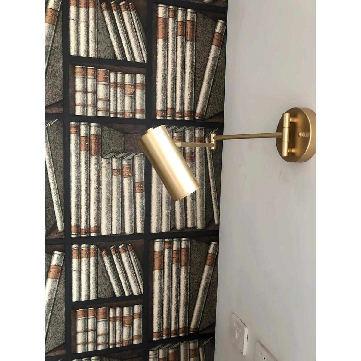 Wall Sconce Adjustable Arm Cylindrical Shade Brass & Black