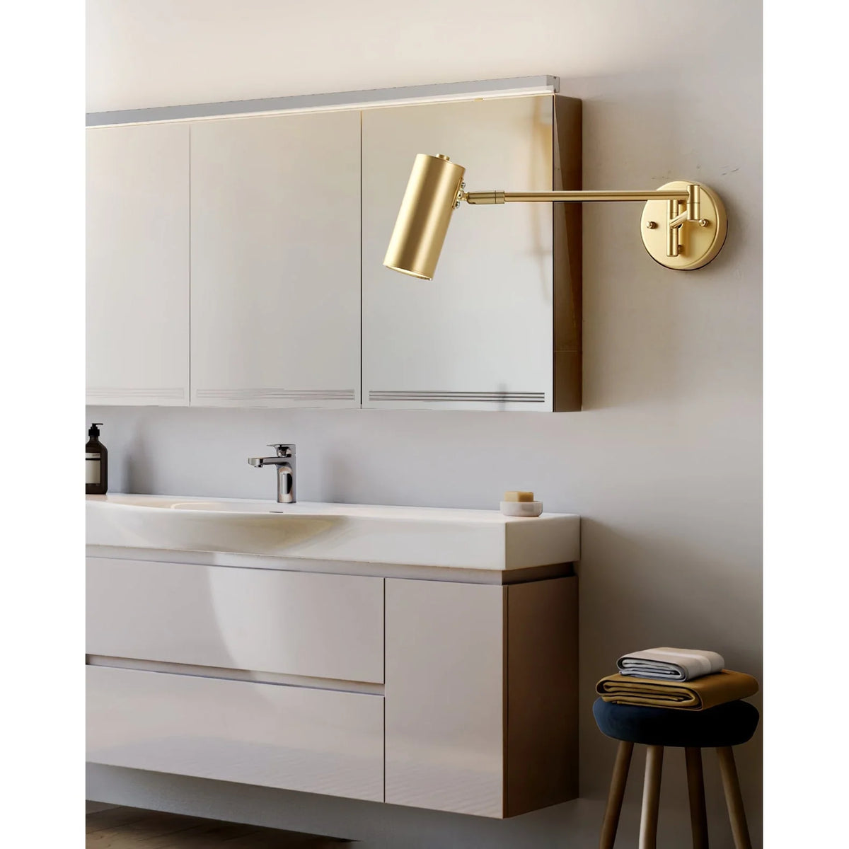 Wall Sconce Adjustable Arm Cylindrical Shade Brass & Black