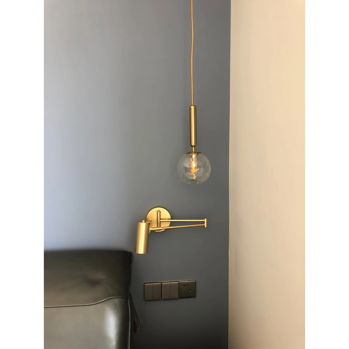 Wall Sconce Adjustable Arm Cylindrical Shade Brass & Black