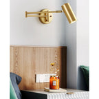 Wall Sconce Adjustable Arm Cylindrical Shade Brass & Black