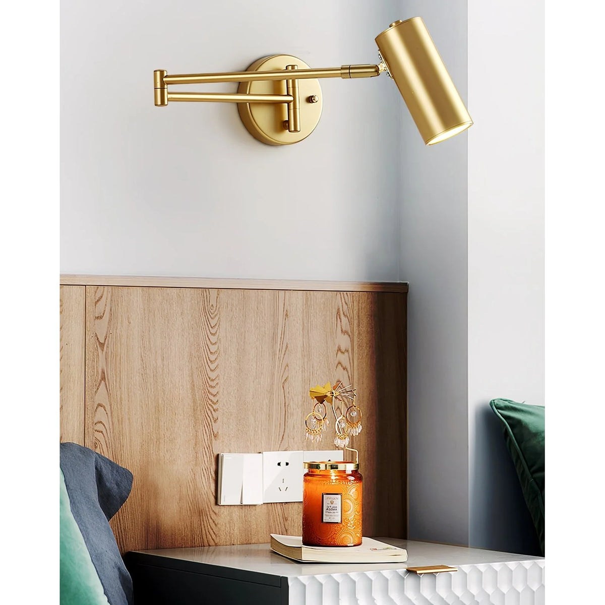 Wall Sconce Adjustable Arm Cylindrical Shade Brass & Black