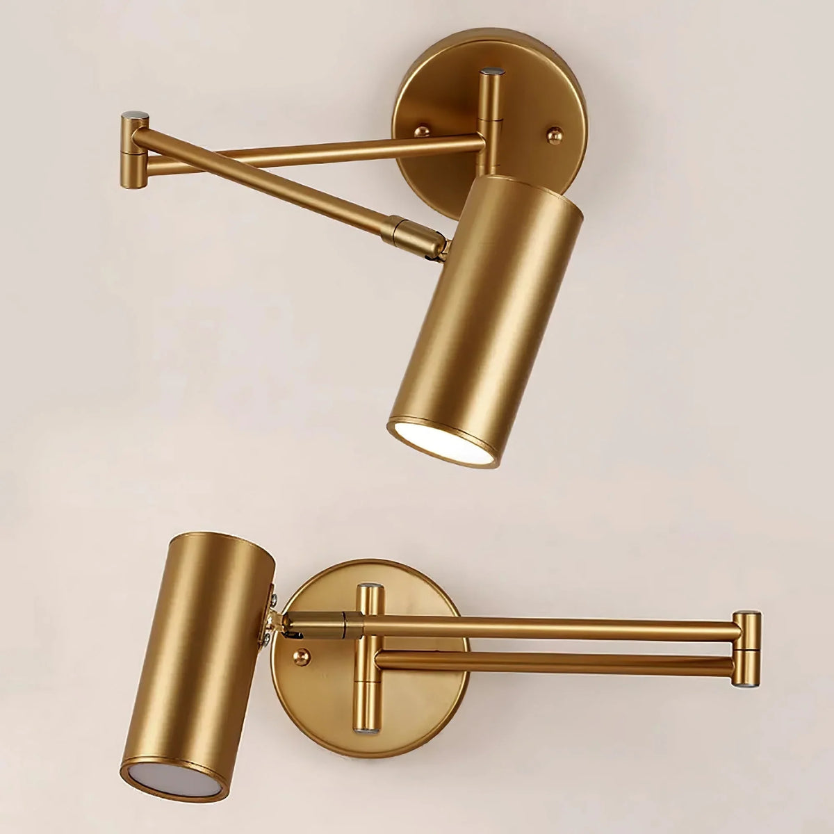Wall Sconce Adjustable Arm Cylindrical Shade Brass & Black