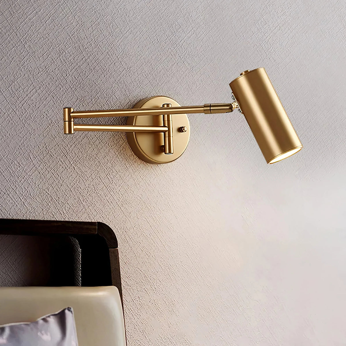 Wall Sconce Adjustable Arm Cylindrical Shade Brass & Black