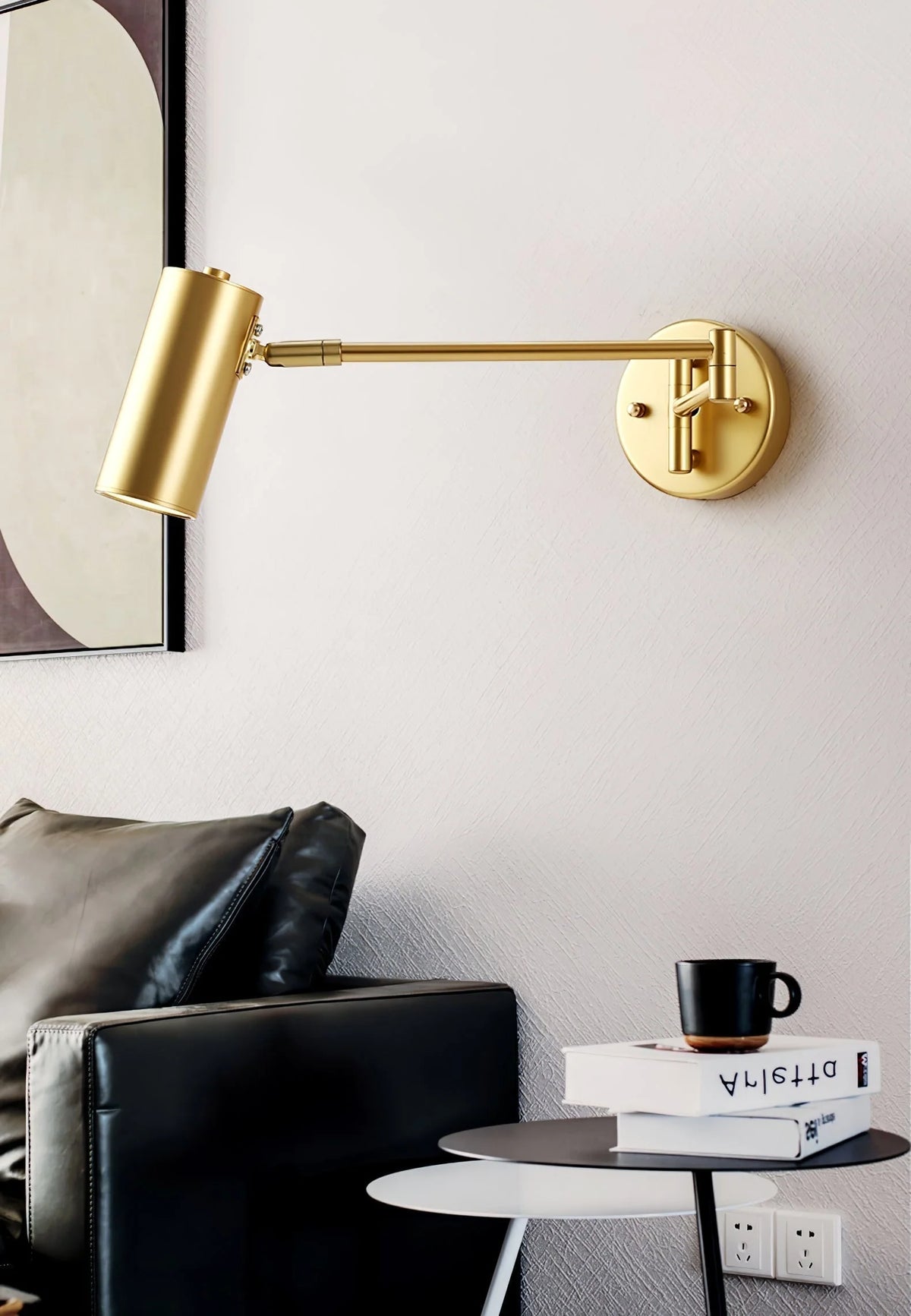 Wall Sconce Adjustable Arm Cylindrical Shade Brass & Black