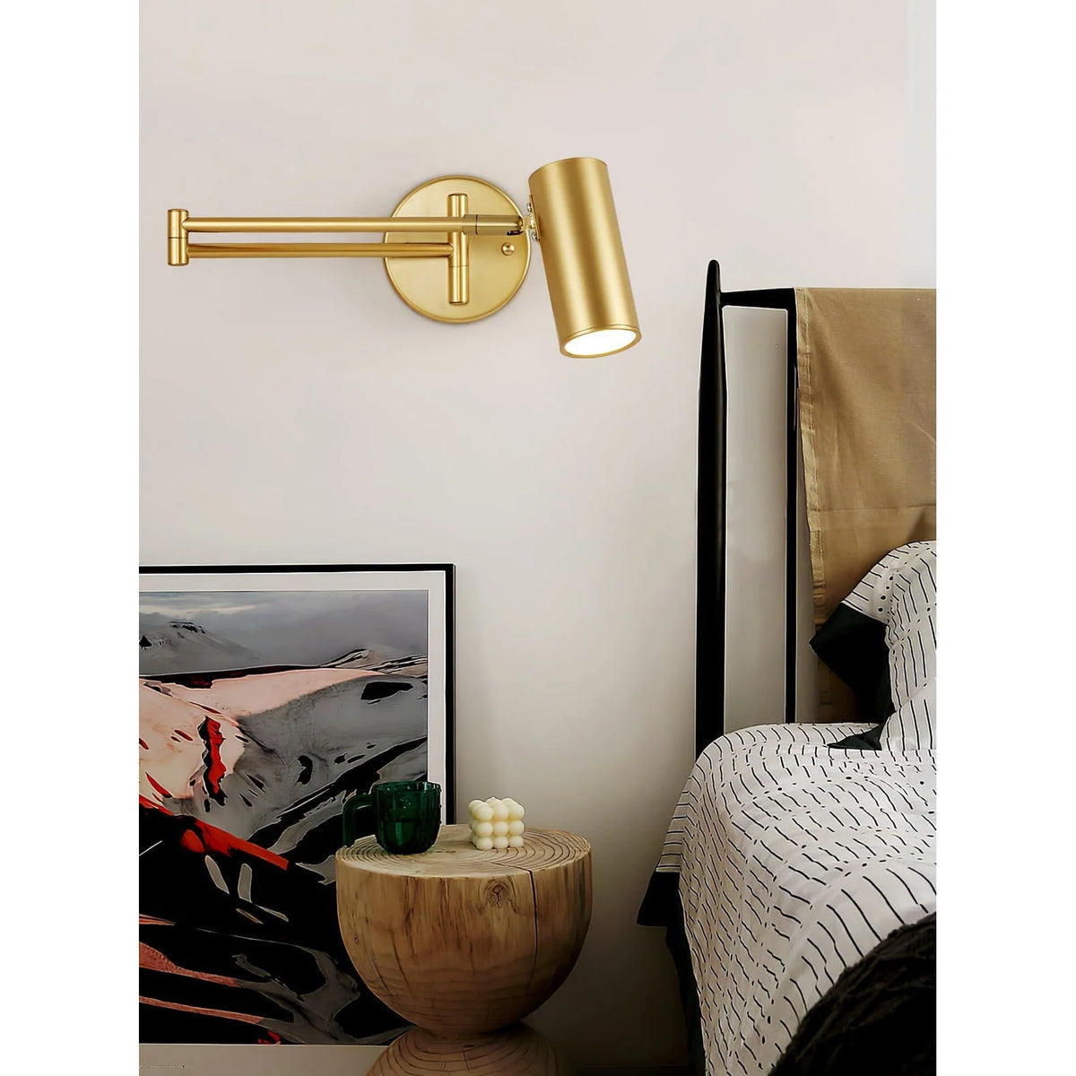 Wall Sconce Adjustable Arm Cylindrical Shade Brass & Black