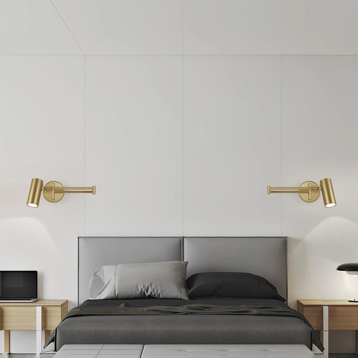 Wall Sconce Adjustable Arm Cylindrical Shade Brass & Black