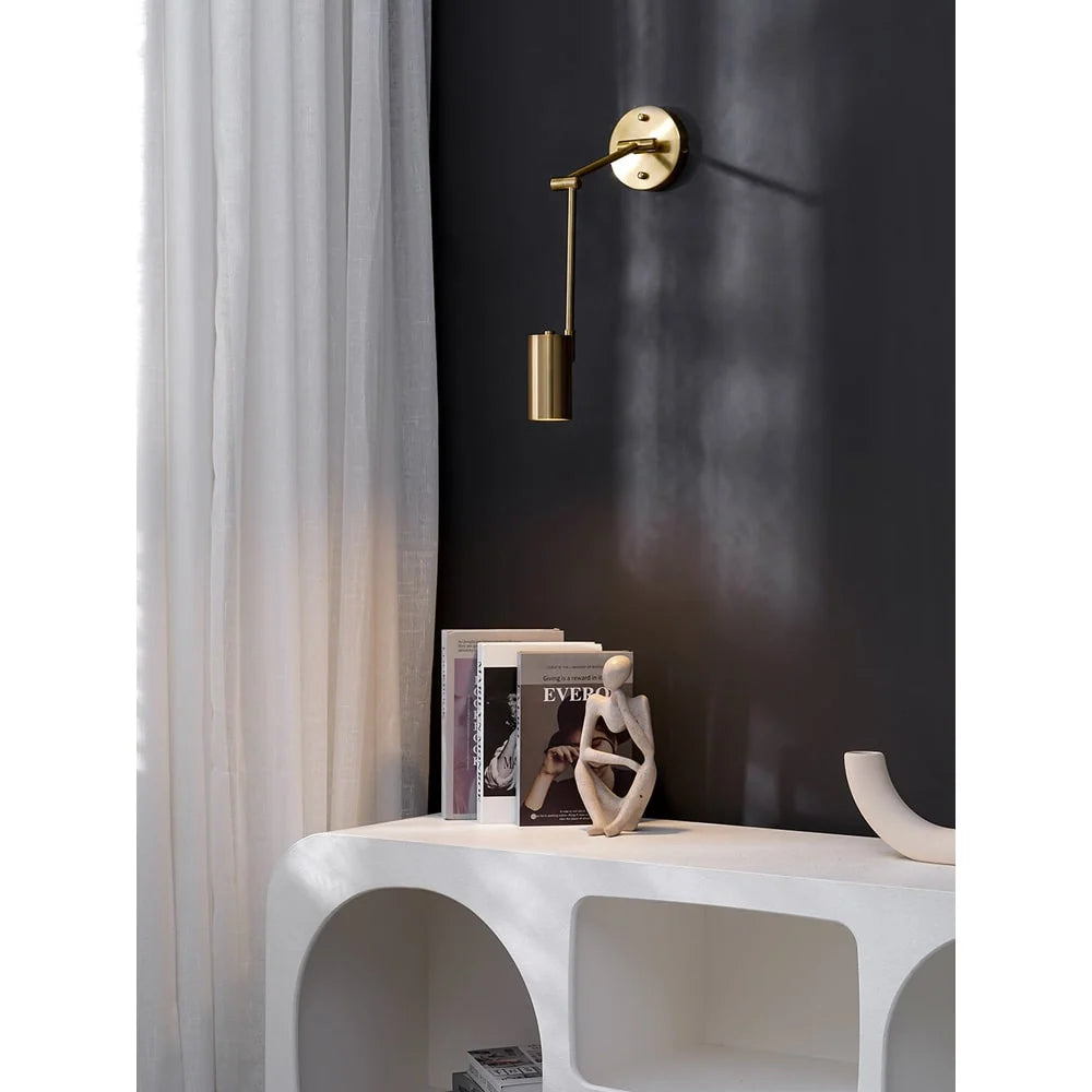 Wall Sconce Adjustable Arm Cylindrical Shade Brass & Black