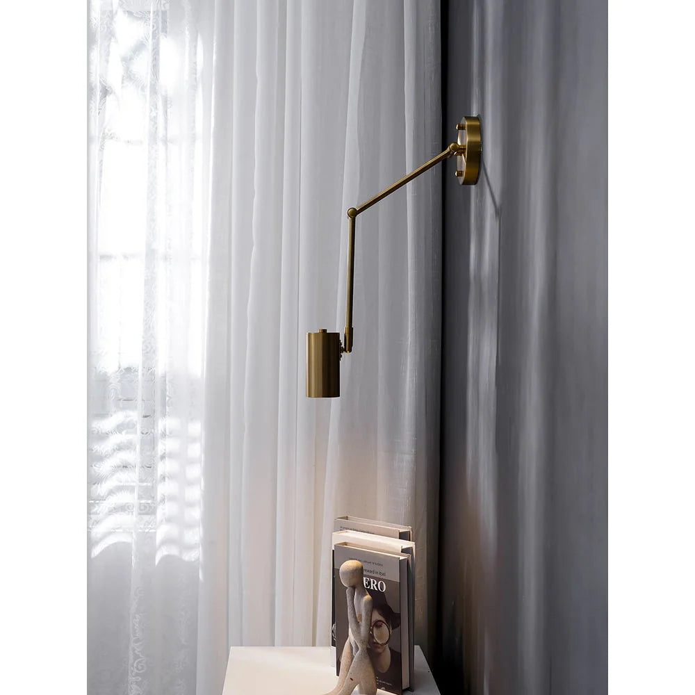 Wall Sconce Adjustable Arm Cylindrical Shade Brass & Black