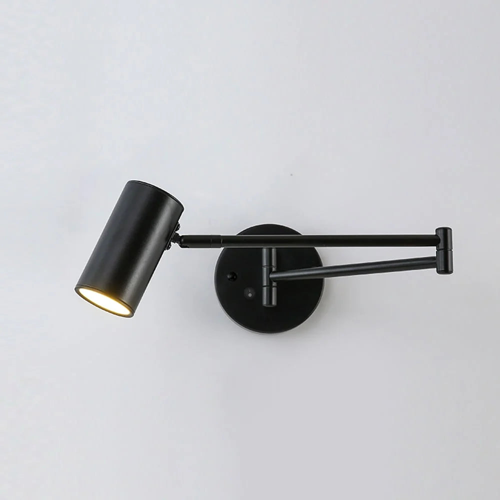 Wall Sconce Adjustable Arm Cylindrical Shade Brass & Black