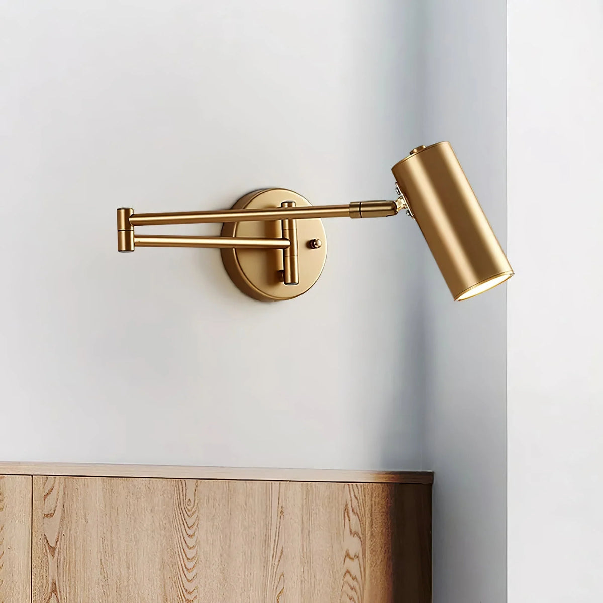 Wall Sconce Adjustable Arm Cylindrical Shade Brass & Black