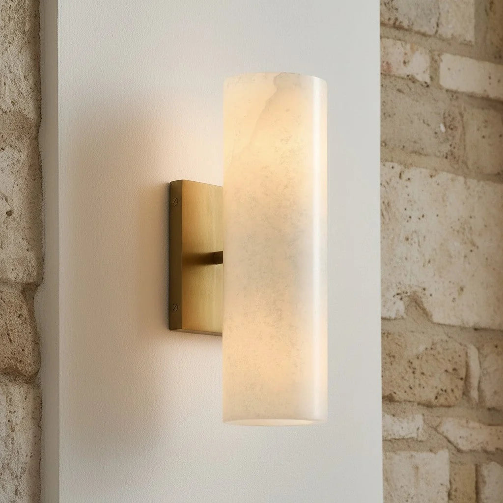 Wall Sconce Alabaster & Ribbed Glass Dimmable
