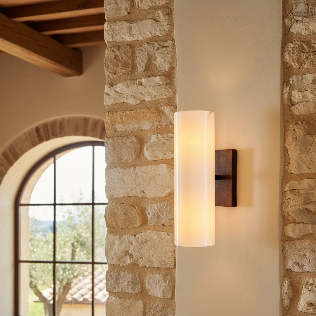 Wall Sconce Alabaster & Ribbed Glass Dimmable