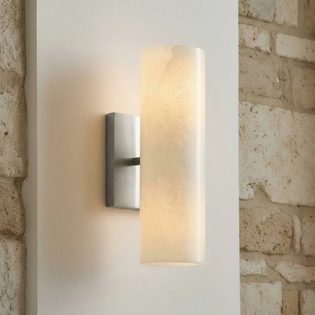 Wall Sconce Alabaster & Ribbed Glass Dimmable