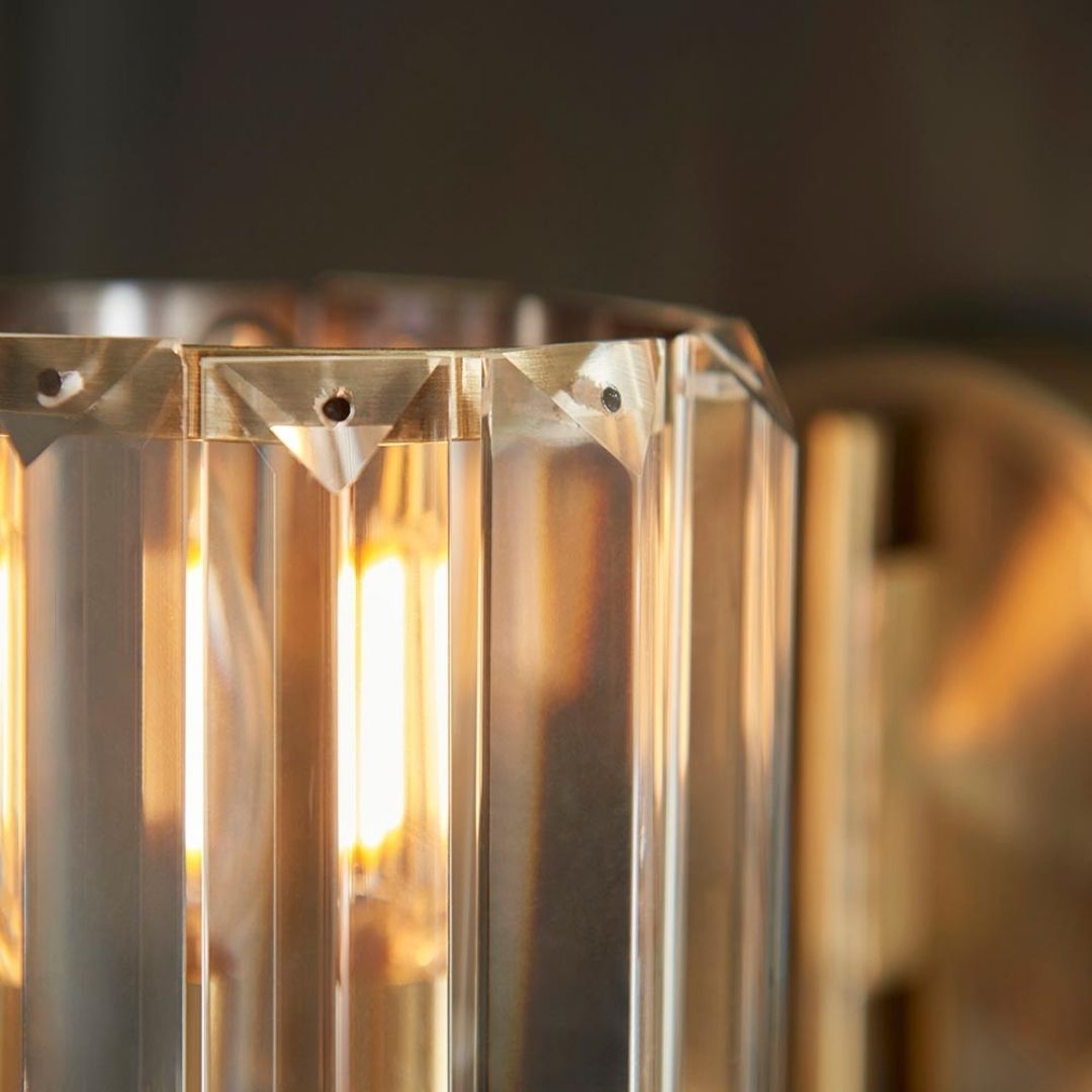 Wall Sconce Antique Brass Finish Faceted Glass Shade