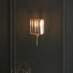 Wall Sconce Antique Brass Finish Faceted Glass Shade