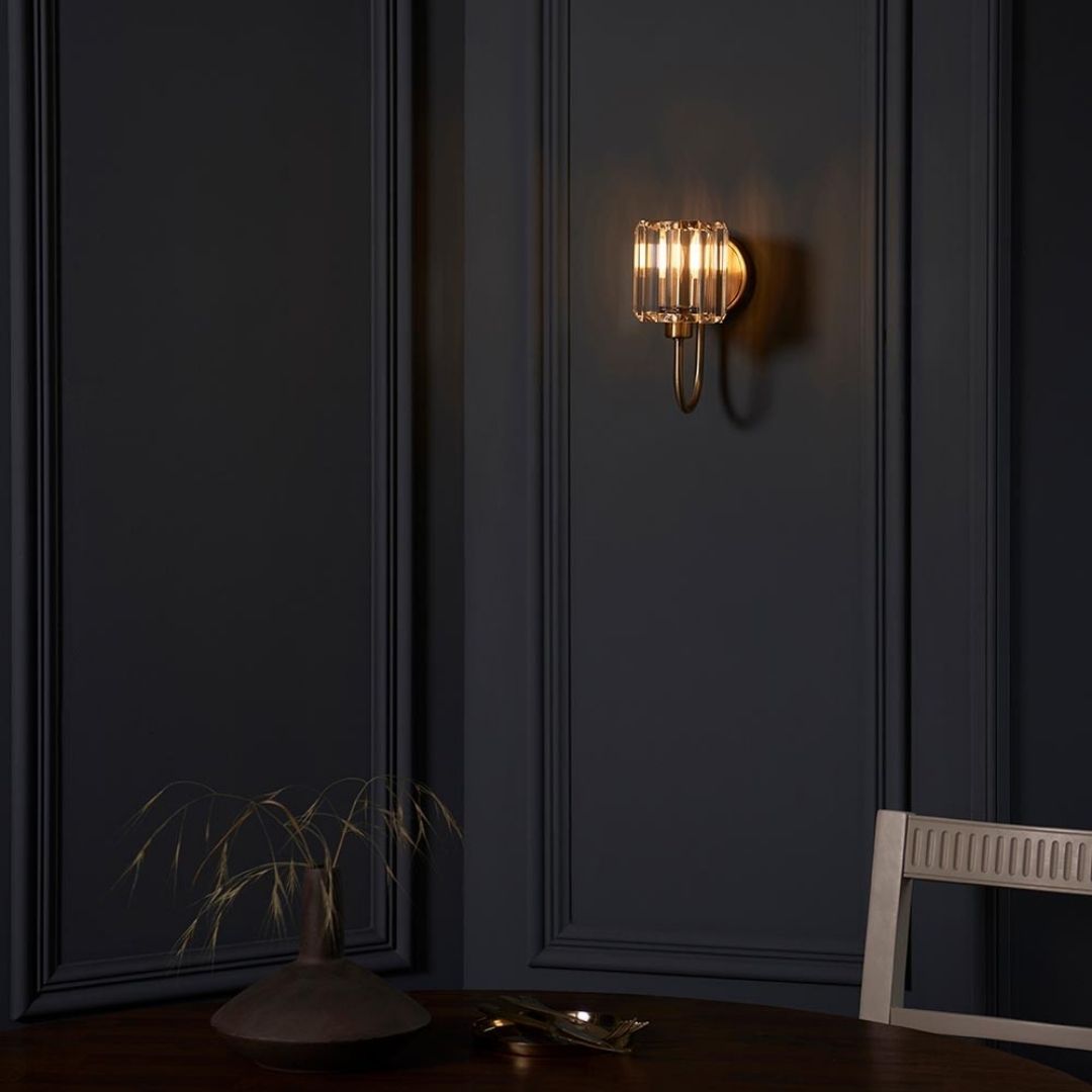 Wall Sconce Antique Brass Finish Faceted Glass Shade