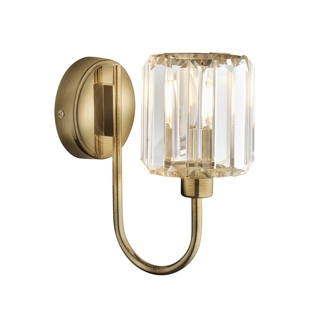 Wall Sconce Antique Brass Finish Faceted Glass Shade
